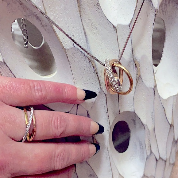 925 Stamped Tricolor CZ Ring And Matching Necklace - Picture 7 of 16